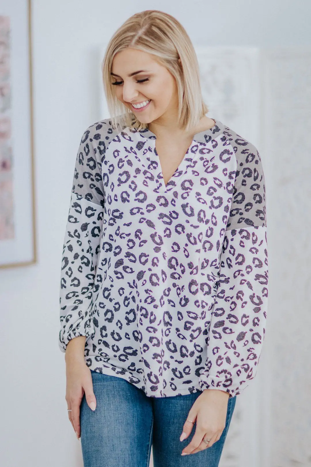 Never Ending Path Cheetah Printed Long Sleeve Top In Ivory 1