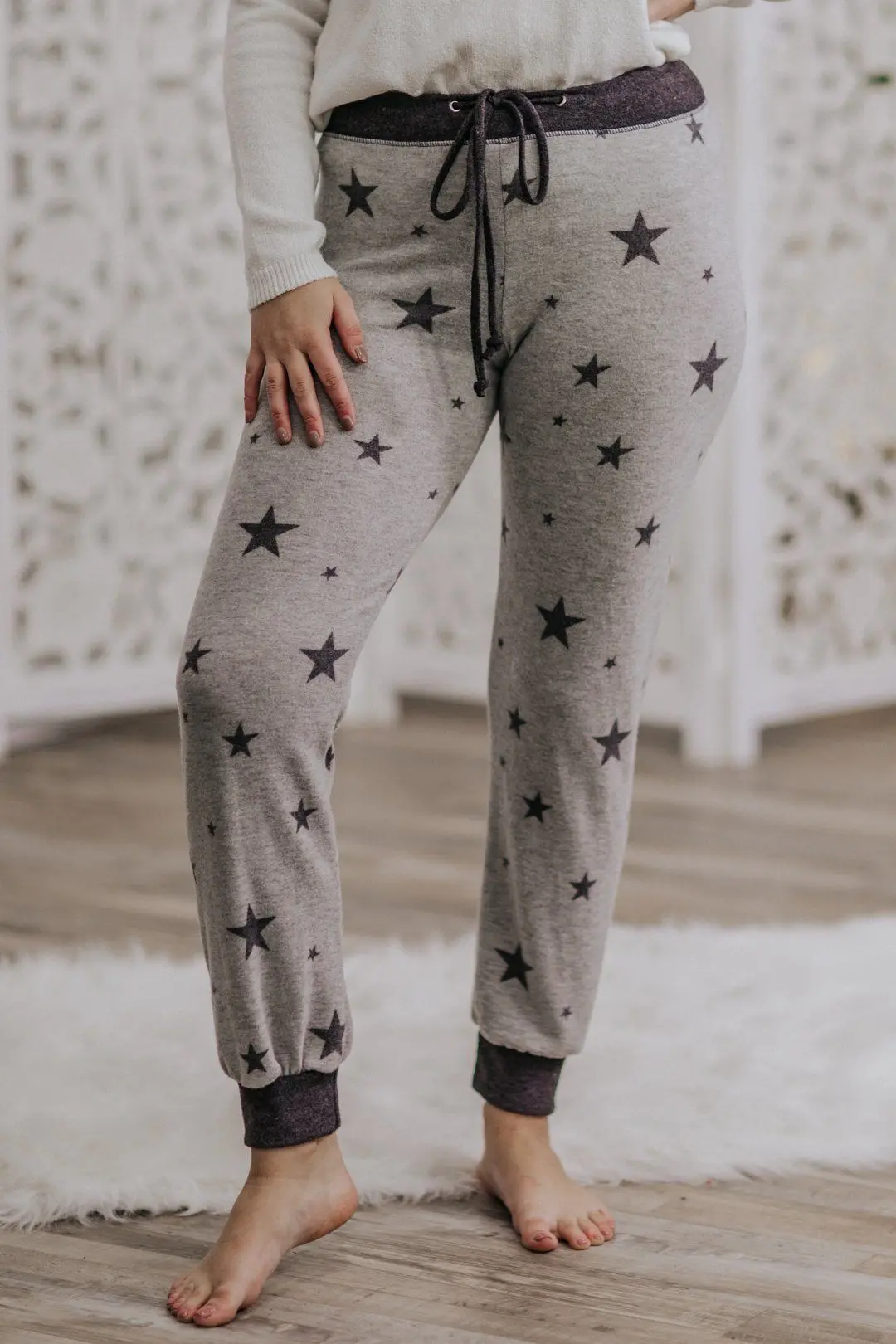 For Eternity Star Elastic Waist Legging Pant In Grey 1