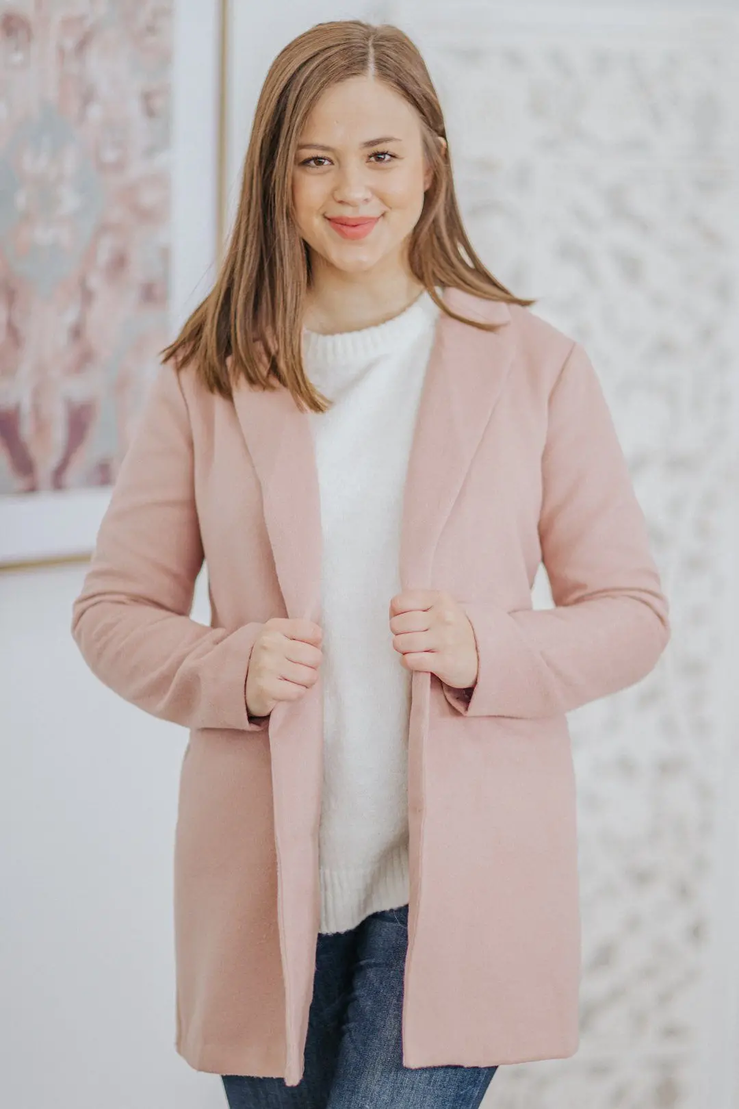 Empower Others Lapel Collar Pockets Long Sleeve Jacket In Rose 1