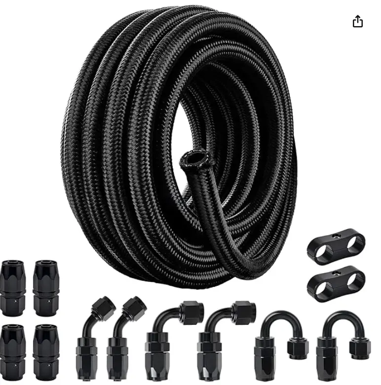 Evil Energy 6An Fuel Line Kit, 6An Nylon Braided Fuel Line Hose Fitting Kit Cpe 20Ft Black 1